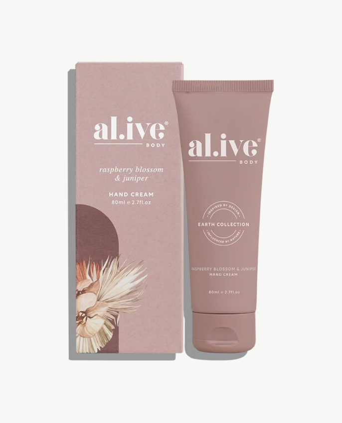 Inspired by our 5 most iconic scents, explore the al.ive body Hand Cream Collection made to nourish and hydrate the skin.
Immerse yourself in the invigorating sensation of our Raspberry Blossom & Juniper Hand Cream, enriched with Raspberry and Juniper Fruit Extracts. Enriched with botanical extracts to soothe the skin, this hand cream keeps your hands nourished and protected, delivering lasting moisture for a soft, smooth feel.
Enhanced with Vitamin E for its antioxidant properties and Shea Butter