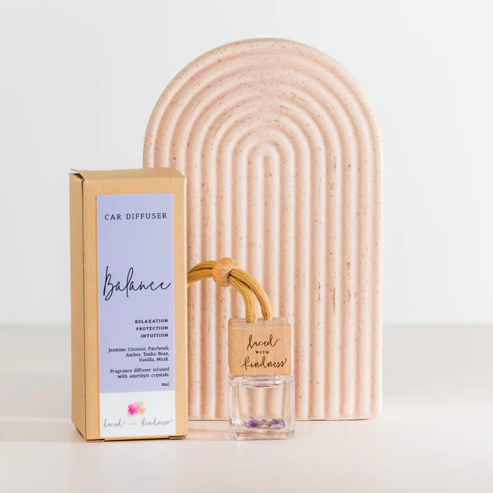 Enjoy your favourite Laced with Kindness candle scents on the go. Freshen up your car, caravan, wardrobe, or favourite space with our car diffuser collection that contains a few of our best selling blends.
Feel fresh, healed, and relaxed on the road wherever you go.
Available in Balance, Healing, Love, and Protection. Each is infused with crystals for extra healing properties.
Size: 4.5cm x 2cm x 2cm