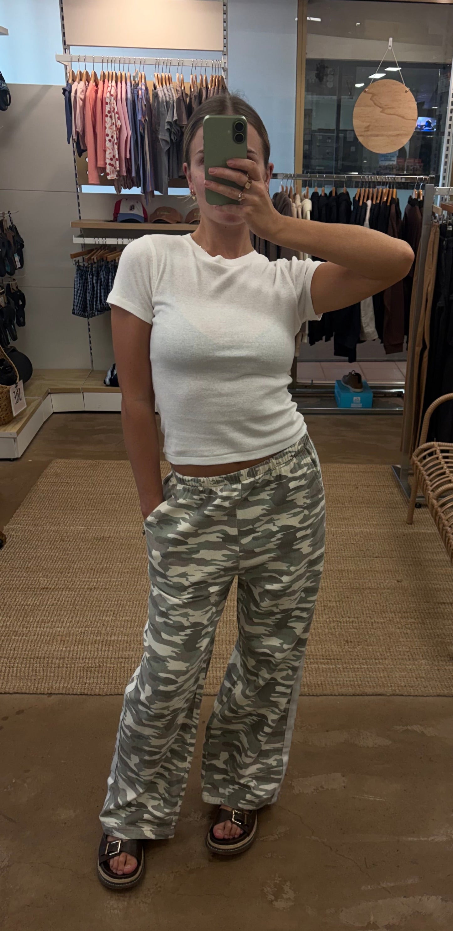 Camo Pants - By Frankie
Details
Make a statement with the Camo Pants in light camo and white stripe. The high-waisted silhouette features an elasticated waistband and front tie detail for a flattering fit. Practical side pockets and a straight leg cut complete the look.
Product Details:
High waisted
Elasticated waist band
Front tie detail
Side pockets
Straight leg fit
Race stripe detail on side seams
