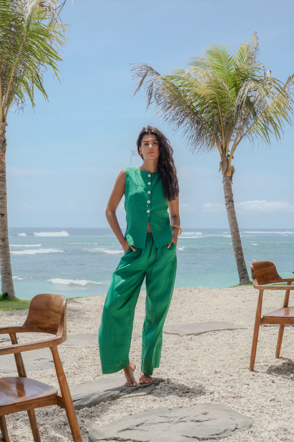 The Nia - A new and updated fit with a drawstring tie, elasticated waist, and wide-leg silhouette. This style is our new linen essential made for easy wearing and long adventure filled days. Pair back with one of our Pops + Co linen tops for a statement set. 