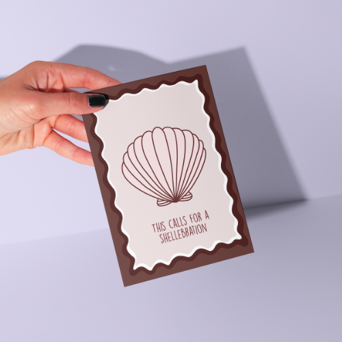 Calls For A Shellebration GREETING CARD. Brown, wavy, shell