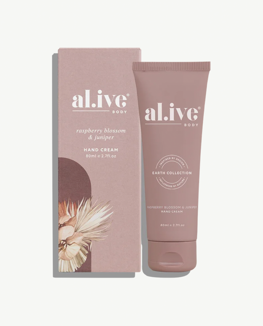 Inspired by our 5 most iconic scents, explore the al.ive body Hand Cream Collection made to nourish and hydrate the skin.

Immerse yourself in the invigorating sensation of our Raspberry Blossom & Juniper Hand Cream, enriched with Raspberry and Juniper Fruit Extracts. Enriched with botanical extracts to soothe the skin, this hand cream keeps your hands nourished and protected, delivering lasting moisture for a soft, smooth feel.

Enhanced with Vitamin E for its antioxidant properties and Shea Butter