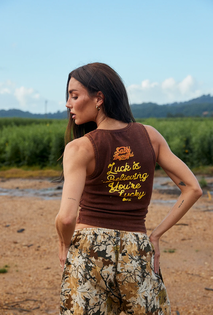 The Lucky Duck Tank - Sabbi

Luck looks bloody good on you 🍀🦆

The Lucky Duck Tank is your new little lucky charm. Washed chocolate, fitted in all the right places and finished with our flaming Sabbi heart front and centre. Turn her around for a little reminder from us: luck is believing you’re lucky.

Tiny tank. Big lucky energy. Wear her with the matching woodland bottoms, your favourite denim or whatever the universe throws your way.

Lucky you.
