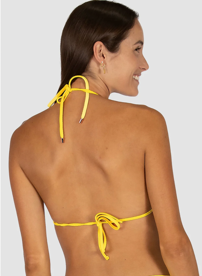 Baku Swimwear 

The core Australian style- the slide triangle- crafted in Rococco — Baku's exclusive Spanish textural fabrication that's buttery soft yet beautifully structured — this classic triangle top is simple, effortless and endlessly wearable.

Soft tie neck and back for an adjustable, personalised fit
Soft removable cups for adjustable shape and support
Elevated trim detail
Fabric Composition: 85% Polyamide, 15% Elastane | Developed in Spain | Designed in Australia