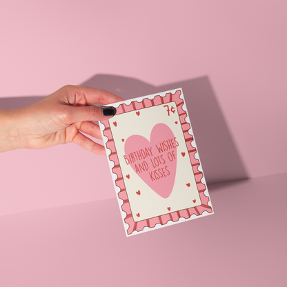 Wishes Kisses Postage Stamp Birthday Card