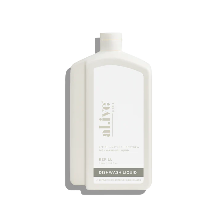 Refill your Lemon Myrtle &amp; Honeydew Dish Wash bottle with our 1 L Dish Wash Refill. This sustainable refill solution is designed to reduce waste and offer a practical, eco-friendly way to top up your favourite al.ive body essential.
