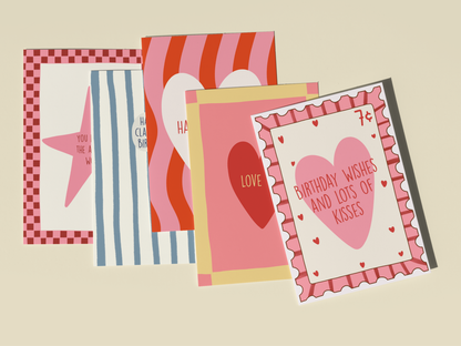 Wishes Kisses Postage Stamp Birthday Card