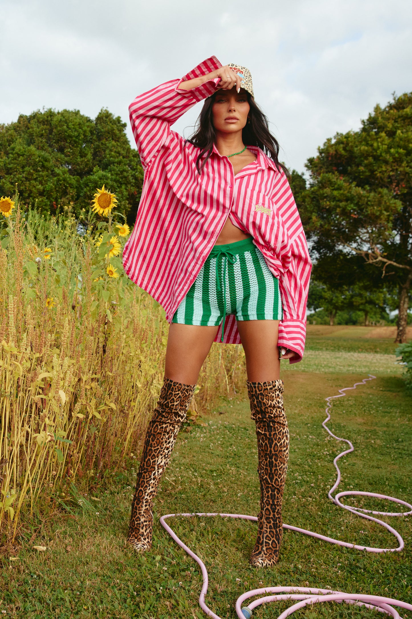 Warning: these might steal the spotlight from the rest of your outfit.

Meet the Sabbi Knit Stripe Bike Pants – Green Stripe, your new go-to for turning everyday looks into something a little more fun. With their fresh green and mint crochet stripes, these bike pants serve up a nostalgic, handmade feel while still looking totally current. It’s that perfect mix of laid-back summer energy and bold, playful style.