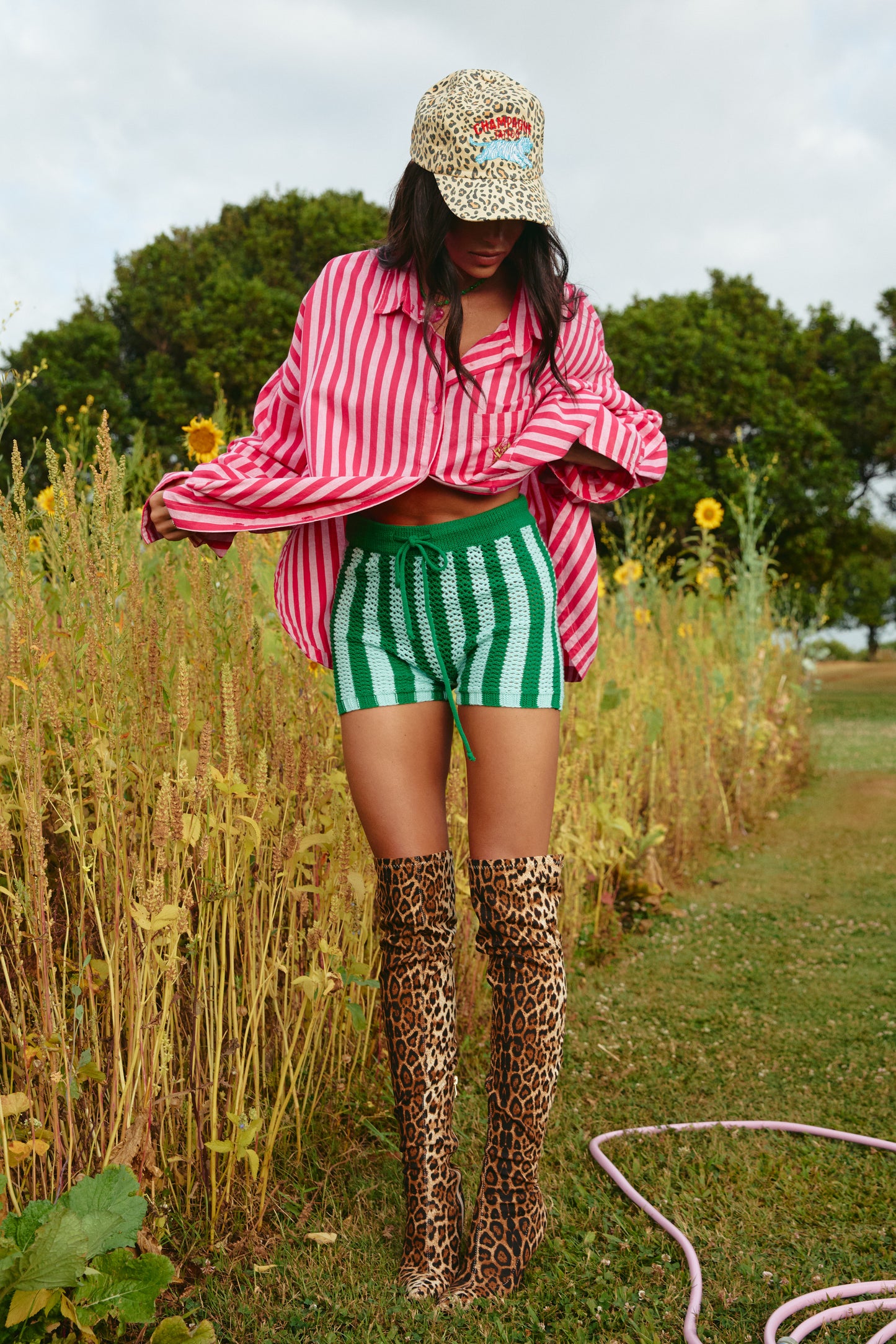 Warning: these might steal the spotlight from the rest of your outfit.

Meet the Sabbi Knit Stripe Bike Pants – Green Stripe, your new go-to for turning everyday looks into something a little more fun. With their fresh green and mint crochet stripes, these bike pants serve up a nostalgic, handmade feel while still looking totally current. It’s that perfect mix of laid-back summer energy and bold, playful style.