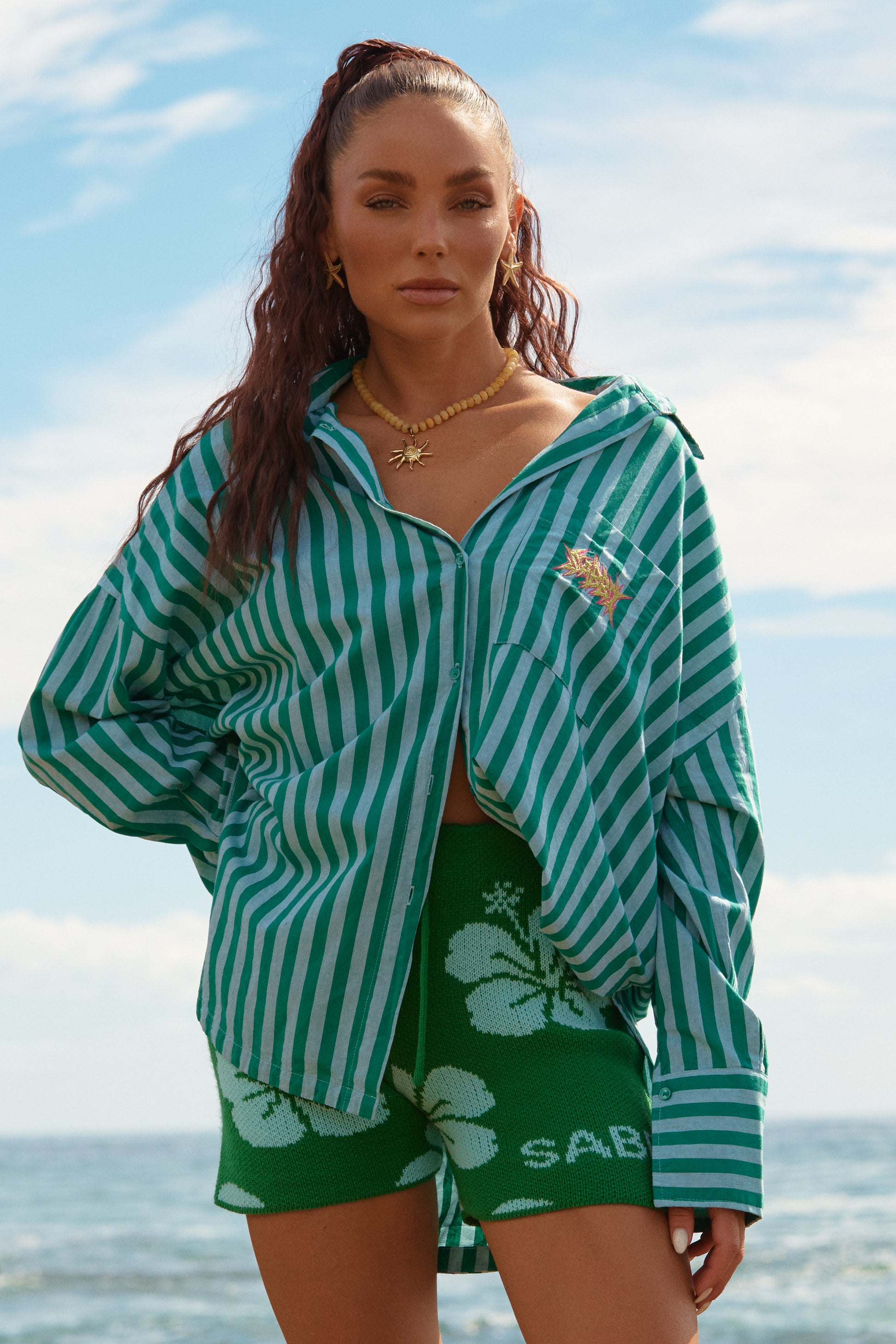 Sabbi - Easy, breezy, and made to be worn your way. The Don Julio Shirt in Green Stripe is your go-to oversized button-up with effortless coastal attitude. Designed in a lightweight, breathable fabric, it drapes beautifully for that relaxed, just-threw-it-on feel.