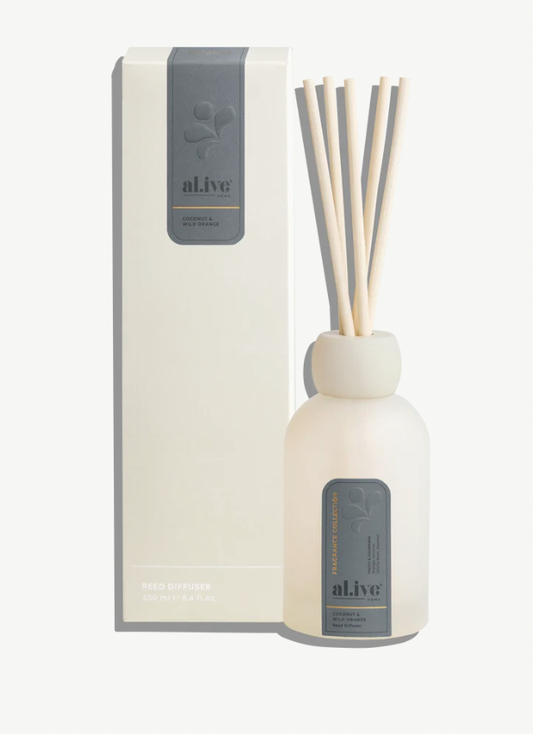 The Reed Diffuser offers a continuous, low-maintenance way to fragrance the home with Coconut & Wild Orange.

Diffuses continuously. A plant-derived glycerine base for a steady, low-maintenance fragrance release.
Adjustable intensity. Add or remove reeds to suit the size of the room.
Finished in Coconut & Wild Orange. A vibrant blend of creamy coconut, wild orange and warm vanilla, bright, comforting and effortlessly inviting, reminiscent of sun-warmed days and the gentle sweetness of summer.
