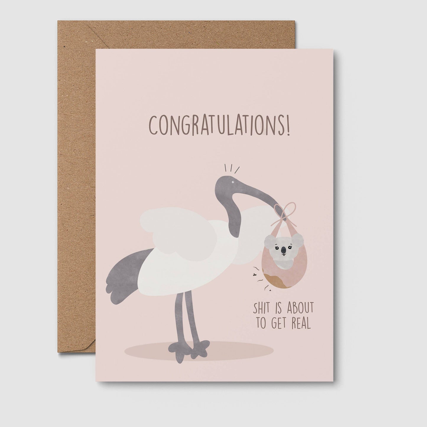 Sh**s about to get real: Funny baby shower card pink