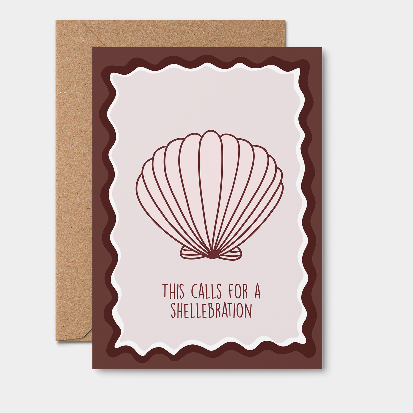 Calls For A Shellebration GREETING CARD. Brown, wavy, shell