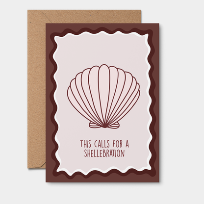 Calls For A Shellebration GREETING CARD. Brown, wavy, shell