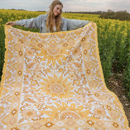 Vacanza Picnic Rug - Isla 

Introducing the Vacanza picnic rug - your passport to an effortless Euro summer escape. Inspired by the vibrant energy of sun-kissed afternoons, this rug features a playful blend of bright summer hues, and a bold bohemian sunshine pattern. Designed to elevate every gathering, it’s the perfect companion for outdoor adventures, from beachside picnics to alfresco dining.

- Made with 100% cotton

- One-colour tassel trim around the rug

- Extra large picnic rug - approx 200 x 160cm 