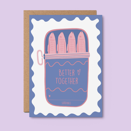 Better together GREETING CARD. Sardines, Love, Wedding