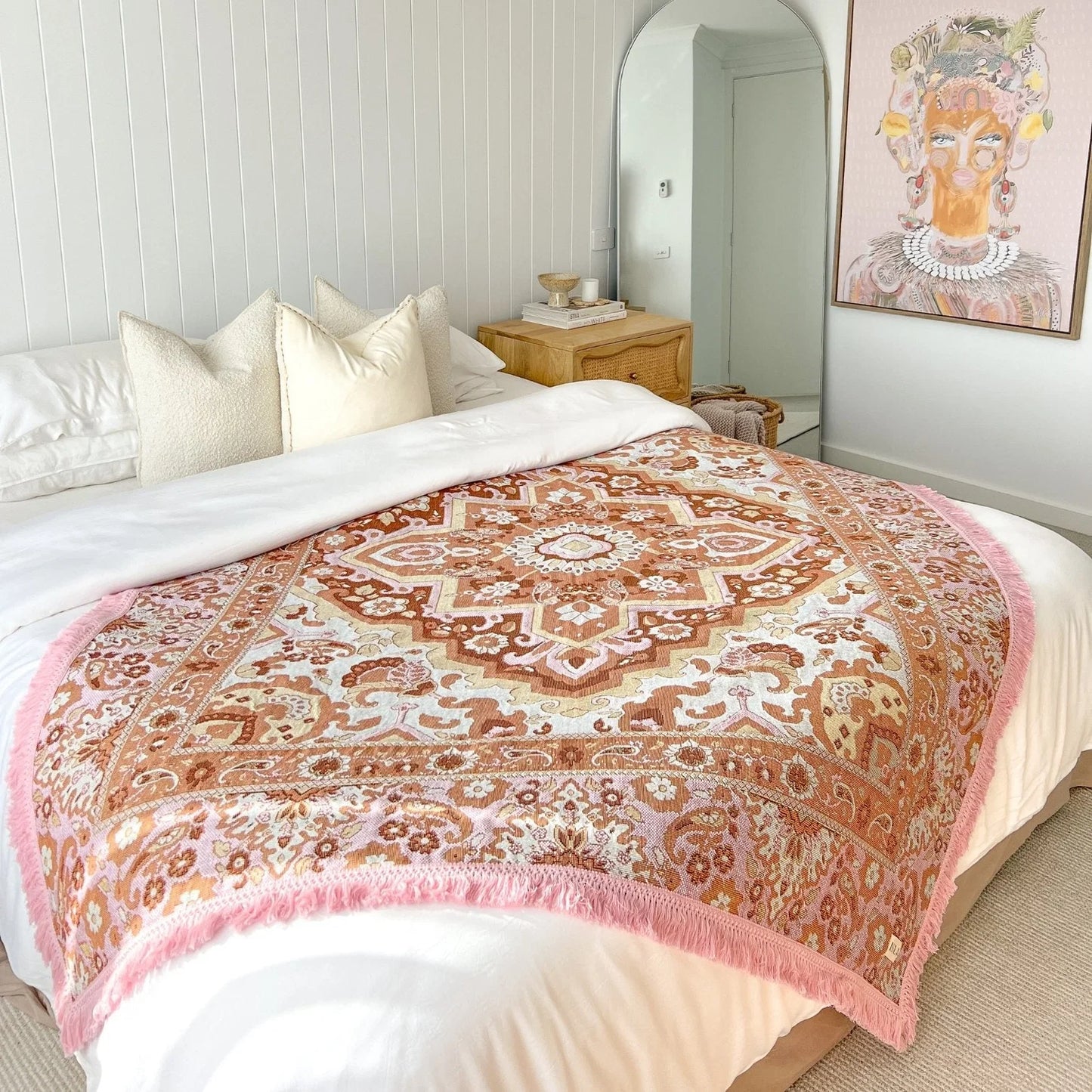Desert Rose Picnic Rug - Isla  

Created for the adventurer who loves to explore in style, Desert Rose picnic rug is an ode to weekends of sunshine and is destined for sunset picnics with friends, long beach days and weekend road trips. This bold, bohemian design was made for making memories with the ones you love the most.

- Made with 100% cotton 

- One colour tassel trim around the rug

- Extra large picnic rug - approx 190 x 160cm which comfortably fits 4 people