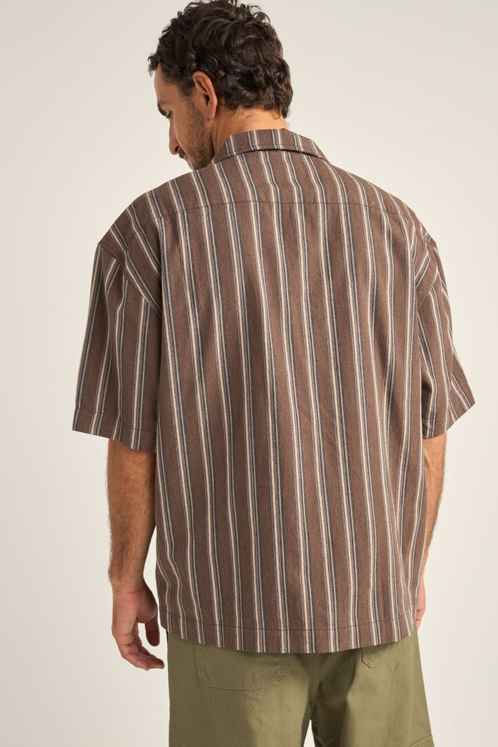 Rhythm Baja Relaxed Stripe Ss Shirt - CAFE LATTE — a shirt made for everyday wear and a laid-back coastal lifestyle.