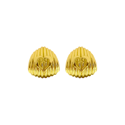 Can we have a moment for the Cameron Earrings… Think sophistication with all the drama. She is a fresh take on vintage-inspired oversized studs and exudes classic elegance, the wide golden shield boasts a high polished ridged texture and our favourite heart motif, she truly has it all! Day or night the Cameron earrings will have you feeling like the chicest woman in the room.