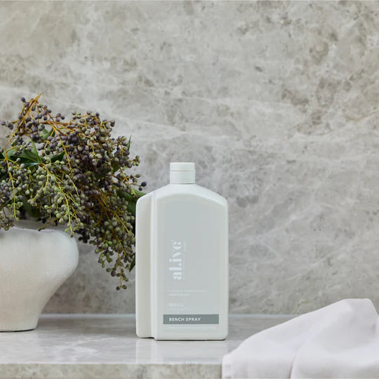 Refill your Lemon &amp; Pomegranate Kitchen Bench Spray bottle with our 1 L Kitchen Bench Spray Refill. This sustainable refill solution is designed to reduce waste and offer a practical, eco-friendly way to top up your favourite al.ive body essential.


