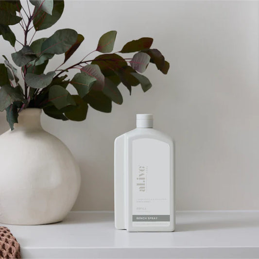 Refill your Lemon Myrtle &amp; Honeydew Kitchen Bench Spray bottle with our 1 L Kitchen Bench Spray Refill. This sustainable refill solution is designed to reduce waste and offer a practical, eco-friendly way to top up your favourite al.ive body essential.