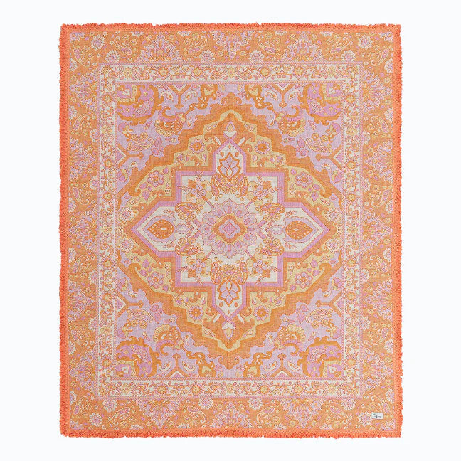 Sundown Picnic Rug - Isla
Created with only the dreamiest sunset hues, Sundown is reminiscent of all of your favourite holiday moments. Endless beach days, the smell of coconut sunscreen, balmy afternoons, ocean swims and sunset picnics with the girls sipping on your favourite fruit cocktail. Created to give you good summer vibes with hues of coral, pinks, yellow, orange and cream.

- Made with 100% cotton 

- One colour tassel trim around the rug

- Extra large picnic rug - approx 190 x 160cm 