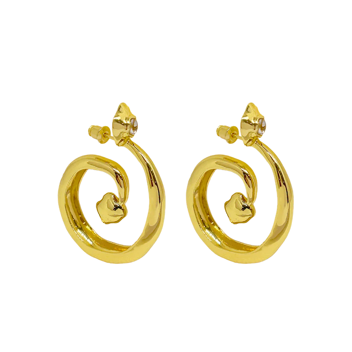 These beauties boast ethereal beauty and earthy grounding, the GAIA Earrings in Gold will have you feeling like a sophisticated goddess. Inspired by the beauty of natural stone and the&nbsp;fluidity of water, these chic hoop style earrings feature an elegant spiral motif that adds a chic touch to any look, and displaying faceted sparkling White CZ stones. A must-have for those who are looking to effortlessly standout.