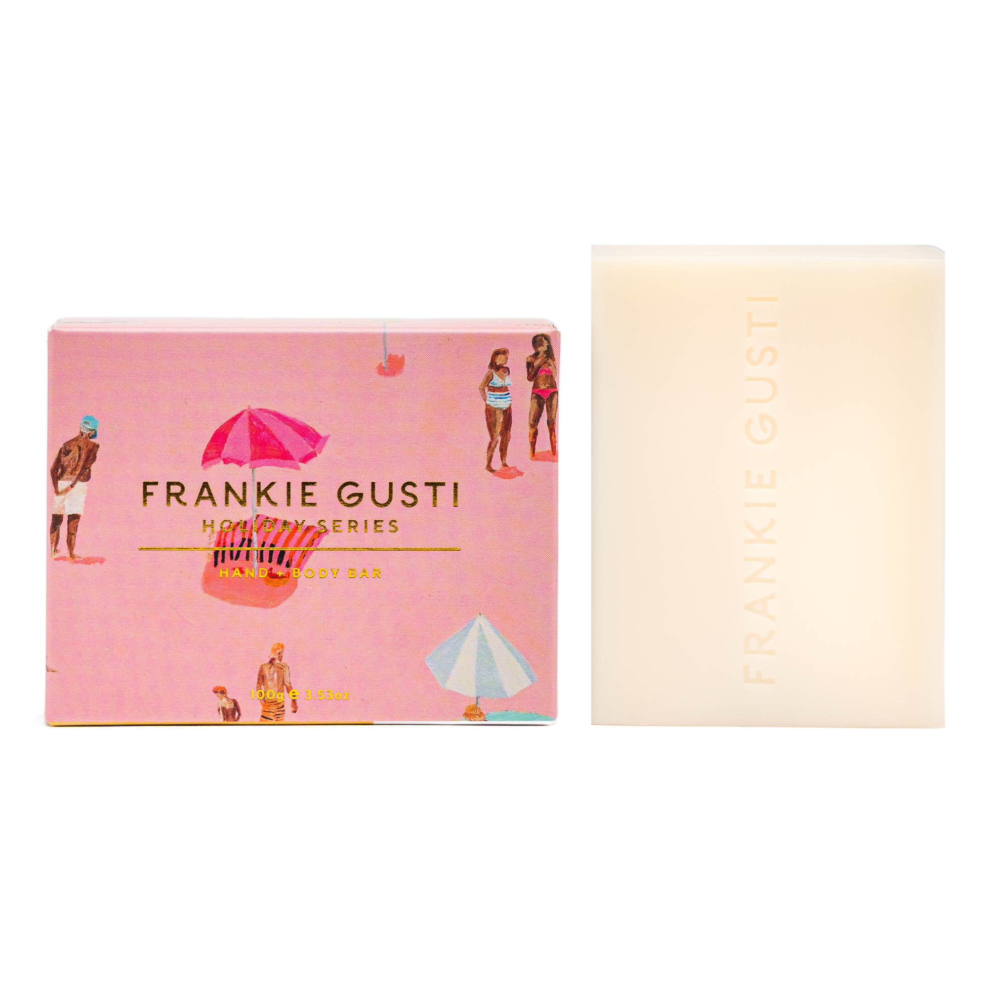 Bring the sunshine to your daily routine with the Holiday Series Hand + Body Bar in Passionfruit Spritz by Frankie Gusti. Bursting with tropical sweetness, this refreshing blend of zesty passionfruit, ripe guava, and a hint of grapefruit fizz will leave your skin clean, soft, and beautifully scented — like a summer cocktail by the pool.