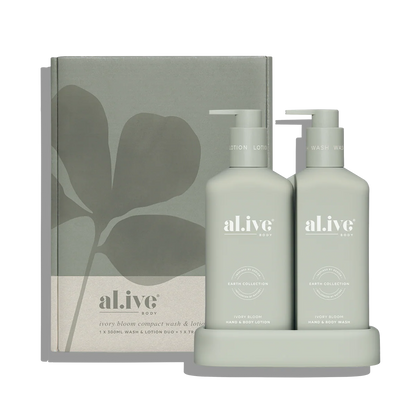 A limited-edition Compact Bathroom Duo, pairing a 300ml Hand &amp; Body Wash and 300ml Hand &amp; Body Lotion in a slimline, interlocking design, created for a more space-conscious bathroom setup. Scented in Ivory Bloom, a soft white floral fragrance, it brings a calm, considered feel to everyday routines.