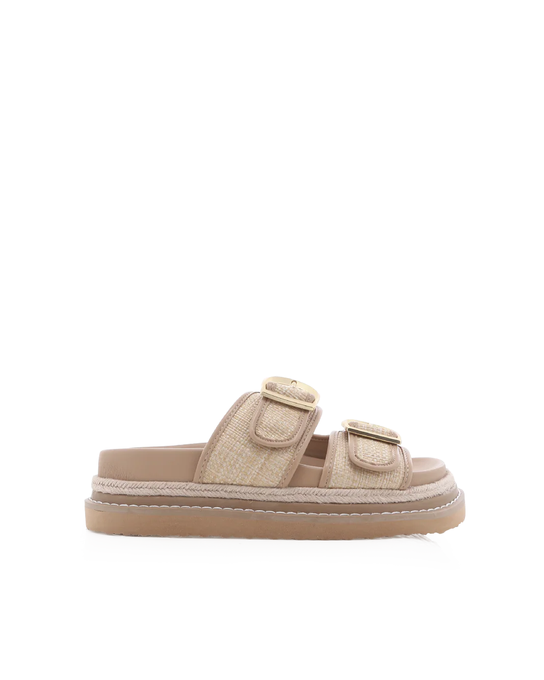 Anora Sandals - Billini 
Anora is a chunky platform sandal, available exclusively to Billini.

A striking platform sandal with chunky straps and buckle details, exuding bold, confident energy with a modern edge.

Featuring;

platform sole with statement rope detailing
open round toe
thick twin straps across upper
statement gold hardware buckle detailing
open heel counter
synthetic upper, lining and outsole