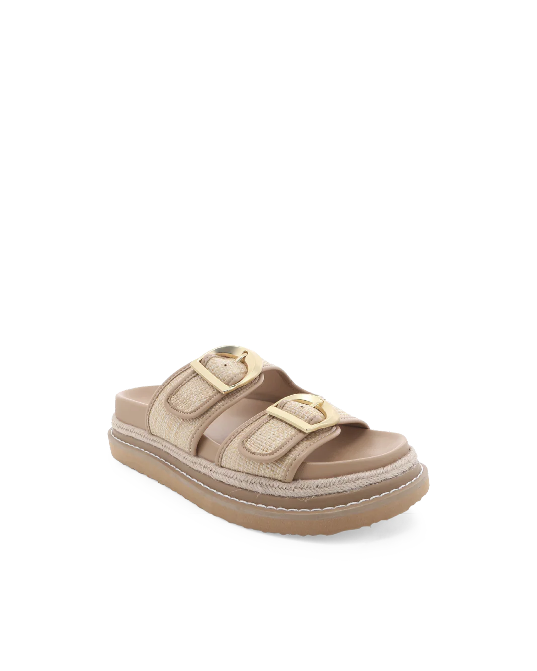 Anora Sandals - Billini 
Anora is a chunky platform sandal, available exclusively to Billini.

A striking platform sandal with chunky straps and buckle details, exuding bold, confident energy with a modern edge.

Featuring;

platform sole with statement rope detailing
open round toe
thick twin straps across upper
statement gold hardware buckle detailing
open heel counter
synthetic upper, lining and outsole