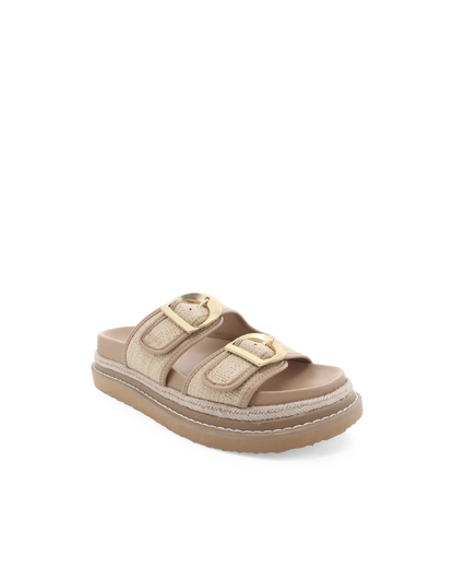 Anora Sandals - Billini 
Anora is a chunky platform sandal, available exclusively to Billini.

A striking platform sandal with chunky straps and buckle details, exuding bold, confident energy with a modern edge.

Featuring;

platform sole with statement rope detailing
open round toe
thick twin straps across upper
statement gold hardware buckle detailing
open heel counter
synthetic upper, lining and outsole