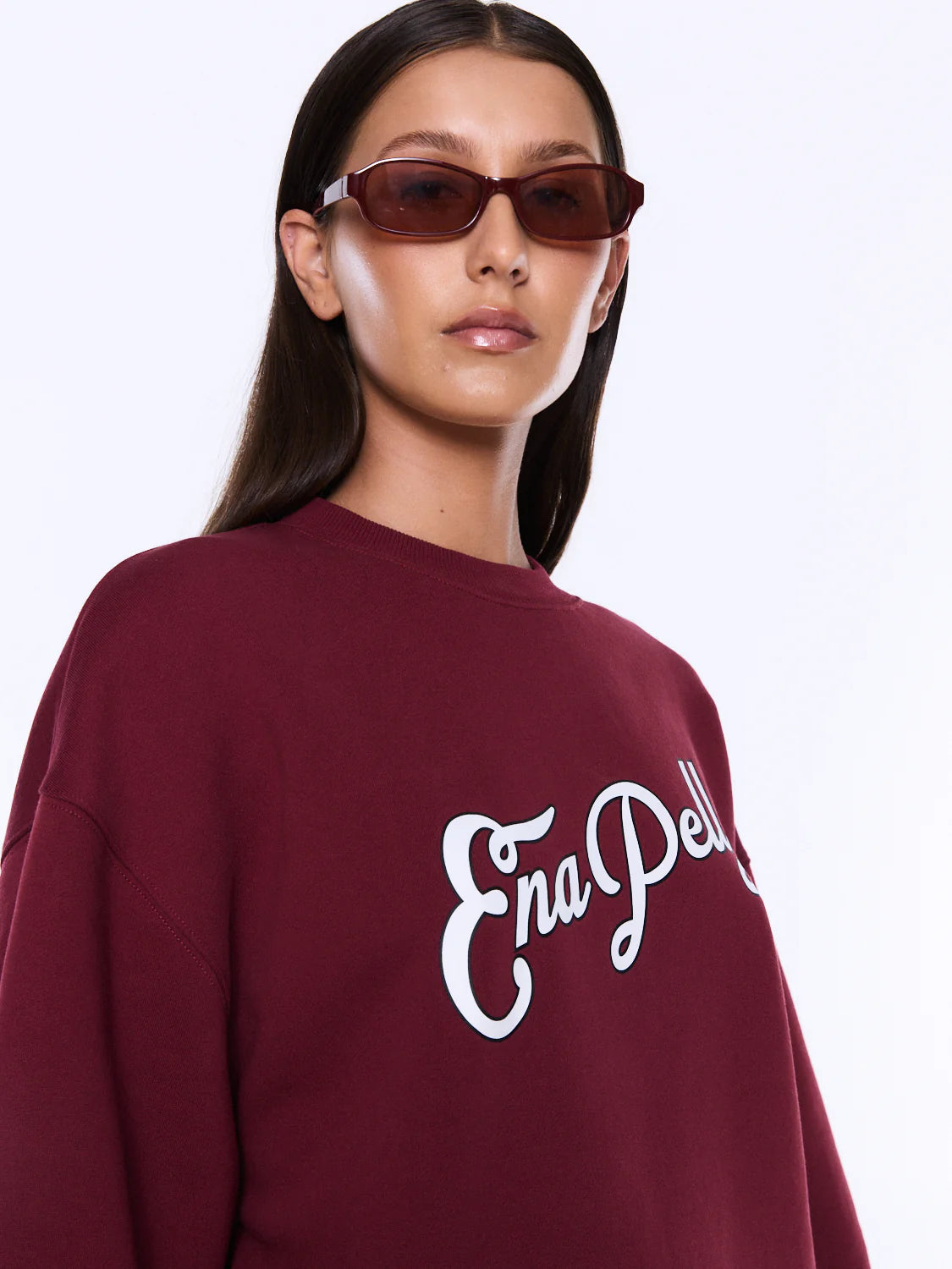 Soft Texture. Confident Mood.
The Mila Oversized Sweater is made from cotton and polyester brushed fleece with an oversized silhouette and dropped shoulders for relaxed everyday comfort. Finished with an exclusive Ena Pelly script graphic in vintage white boucle and contrast black embroidery, delivering elevated texture and bold brand appeal.
Oversized fit sweater
Brushed fleece
Drop shoulder
Rib cuff and neckline
Crew neckline
Exclusively designed in house print
Model is 173cm and wears size 8
