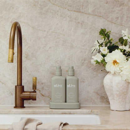 A limited-edition Compact Bathroom Duo, pairing a 300ml Hand &amp; Body Wash and 300ml Hand &amp; Body Lotion in a slimline, interlocking design, created for a more space-conscious bathroom setup. Scented in Ivory Bloom, a soft white floral fragrance, it brings a calm, considered feel to everyday routines.