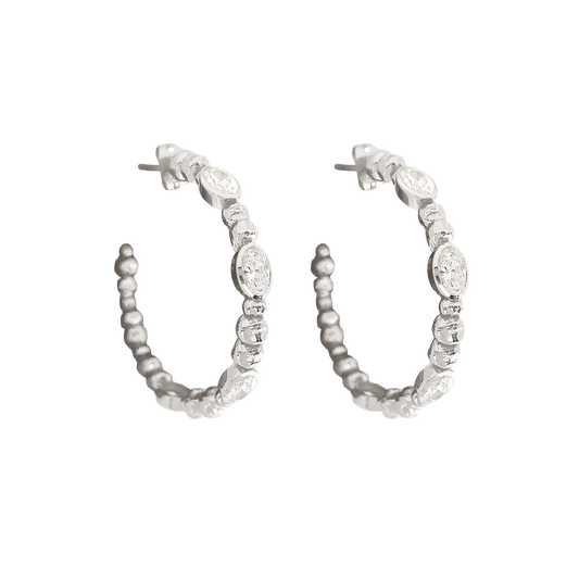 Hello Lex! She’s fun, fresh and you should know she’ll be sure to add a little sparkle to any look. The Lex earrings are a hoops style featuring ball work and a hammered finish. Dazzling White CZ placed in a cool silvery setting. Inspired by hot summers in the city… We’re obsessed and CAN NOT take her off! she's a must for your collection.&nbsp;