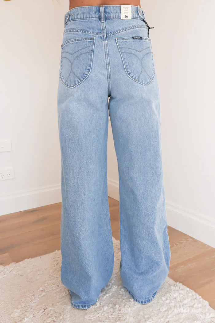 Relaxed Sailor is a high-rise jean with a relaxed A-line wide leg, designed to sit loose off the body.