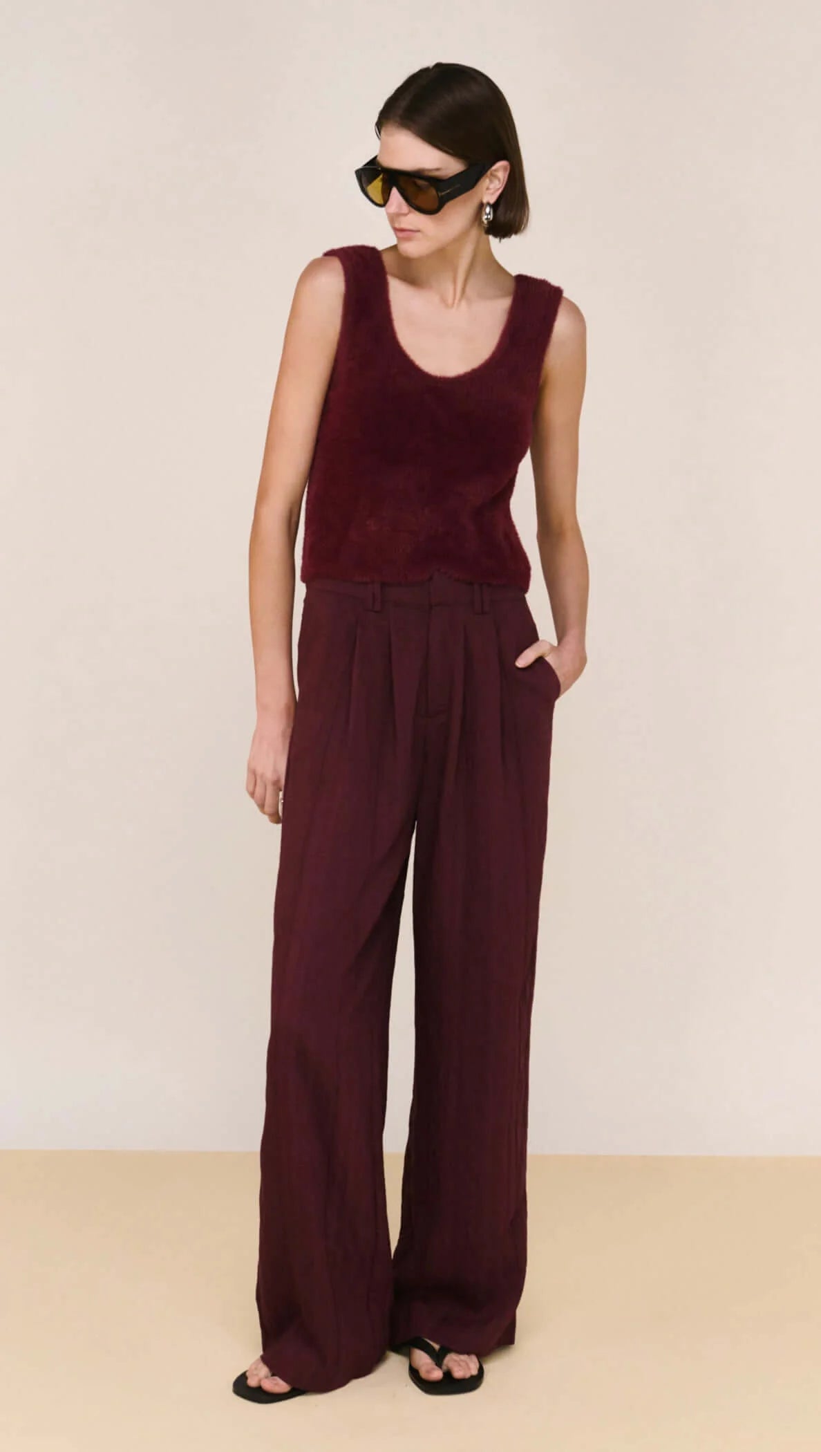 Your go-to pants when you want to look polished without even trying.

Meet the Matteo Deep Red Crepe Wide Leg Pant by Staple The Label, a modern classic that blends tailored elegance with an easy, relaxed feel. Designed in a rich Shiraz hue, these pants instantly elevate your outfit while still feeling effortless and wearable.