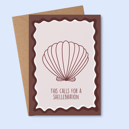 Calls For A Shellebration GREETING CARD. Brown, wavy, shell