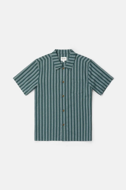 The Eli Stripe SS Shirt in Teal offers classic design with a modern twist. Featuring a one-piece collar, button-front closure, and a chest pocket, this shirt’s straight hem makes it an easy-wearing staple for warmer days.