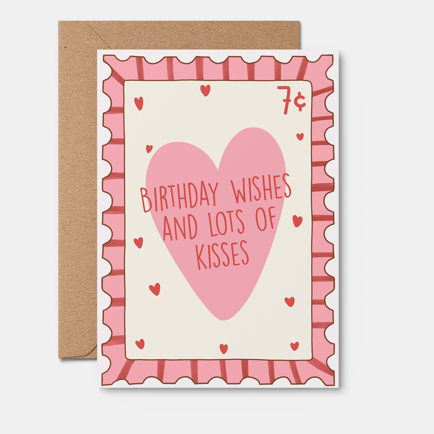 Wishes Kisses Postage Stamp Birthday Card