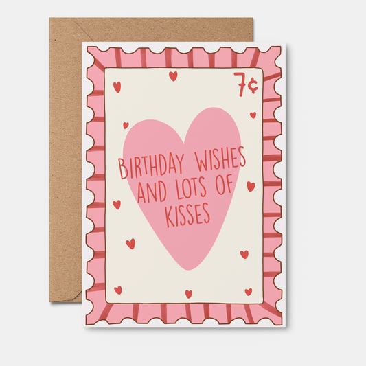 Wishes Kisses Postage Stamp Birthday Card