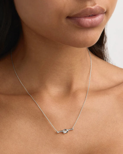 Our&nbsp;Sterling&nbsp;Silver Love Knot&nbsp;Lab-Grown&nbsp;Diamond Necklace&nbsp;serves as a&nbsp;delicate reminder of unbreakable bonds and the cherished connections that shape our lives.&nbsp;This delicate knot-bar necklace is adorned with ethically sourced GH-SI lab-grown diamonds in a pavé setting. Fixed on our signature fine chain, this keepsake will be cherished forever.&nbsp;Available in 18k gold vermeil and&nbsp;925&nbsp;sterling&nbsp;silver.&nbsp;&nbsp; &nbsp;
