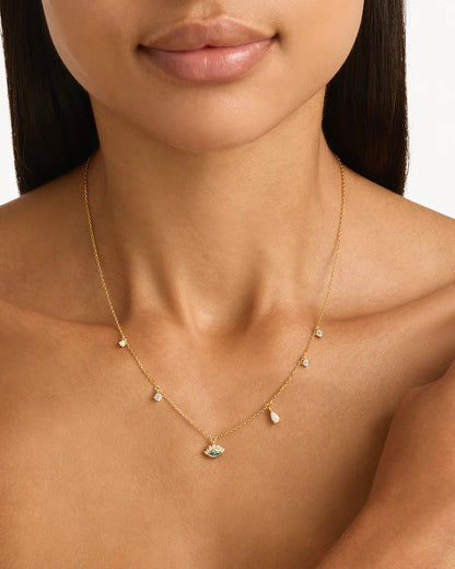 Breathe new life into the new year&nbsp;with the&nbsp;Hope and Protection&nbsp;Necklace.&nbsp;Set with&nbsp;lab-grown&nbsp;opals and&nbsp;lab-grown blue Paraiba marquise-cut gemstone,&nbsp;our luminous evil&nbsp;eye&nbsp;will&nbsp;assist&nbsp;you in shedding all that does not serve you, allowing you to move into the new year with purpose and peace.&nbsp;This keepsake is perfect for gifting,&nbsp;traditionally gifted to imbue the wearer with luck and protection.&nbsp;