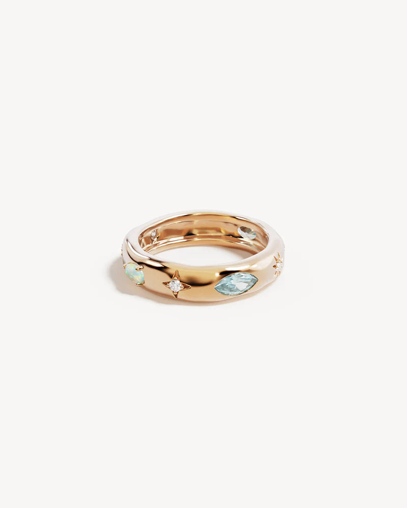 Breathe new life into the new year with the&nbsp;Hope and Protection Ring. Set with&nbsp;cubic&nbsp;zirconias&nbsp;and lab-grown opals, our luminous evil eye will&nbsp;assist&nbsp;you in shedding all that does not serve you, allowing you to move into the new year with purpose and peace. This keepsake is perfect for gifting, traditionally gifted to imbue the wearer with luck and protection.&nbsp;
