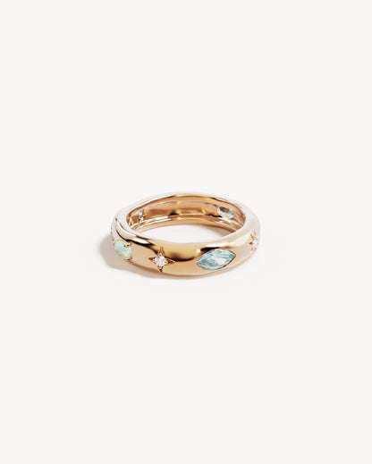 Breathe new life into the new year with the&nbsp;Hope and Protection Ring. Set with&nbsp;cubic&nbsp;zirconias&nbsp;and lab-grown opals, our luminous evil eye will&nbsp;assist&nbsp;you in shedding all that does not serve you, allowing you to move into the new year with purpose and peace. This keepsake is perfect for gifting, traditionally gifted to imbue the wearer with luck and protection.&nbsp;
