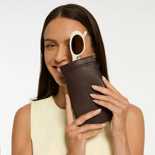 Likely to grow in its intrinsic value over time, the Keepsake sunglasses pouch is made using reclaimed leather offcuts from our handbag product. Waste not want not