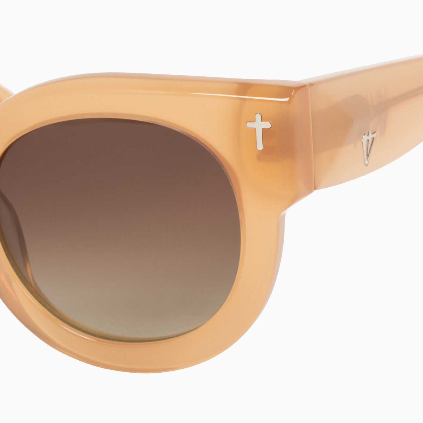 Valley A Dead Coffin Club Sunglasses peach with brown gradient lens close up